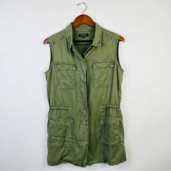Olive Green Army Green Vest Tunic Length Cardigan Size Small - Picture 3 of 9